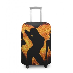 Чехол для чемодана 3D с принтом Танец огня в Екатеринбурге, 86% полиэфир, 14% спандекс | двустороннее нанесение принта, прорези для ручек и колес | любовь | огонь | пламя | сердце | танец