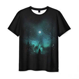 Мужская футболка 3D с принтом Взгляд на звезды в Екатеринбурге, 100% полиэфир | прямой крой, круглый вырез горловины, длина до линии бедер | cosmos | galaxy | hipster | moon | night | planet | space | star | universe | вселенная | галактика | звезды | космос | луна | ночь | планета | хипстер