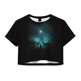 Женская футболка 3D укороченная с принтом Взгляд на звезды в Екатеринбурге, 100% полиэстер | круглая горловина, длина футболки до линии талии, рукава с отворотами | cosmos | galaxy | hipster | moon | night | planet | space | star | universe | вселенная | галактика | звезды | космос | луна | ночь | планета | хипстер