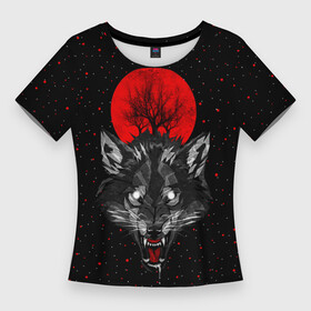 Женская футболка 3D Slim с принтом Кровавая Луна в Екатеринбурге,  |  | animal | beast | cosmos | galaxy | hipster | moon | night | planet | roar | space | star | universe | wolf | вой | волк | вселенная | галактика | животное | звезды | зверь | космос | луна | планета | рык