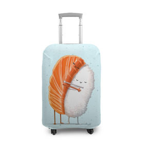 Чехол для чемодана 3D с принтом Суши друзья в Екатеринбурге, 86% полиэфир, 14% спандекс | двустороннее нанесение принта, прорези для ручек и колес | china | eat | fish | food | japan | sushi | лосось | прикол | рис | ролл | рыба | суши