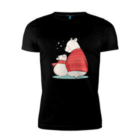 Мужская футболка премиум с принтом Белые Мишки в Екатеринбурге, 92% хлопок, 8% лайкра | приталенный силуэт, круглый вырез ворота, длина до линии бедра, короткий рукав | christmas | hipster | new year | winter | зима | новый год | рождество | хипстер