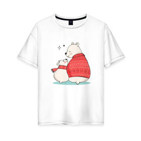 Женская футболка хлопок Oversize с принтом Белые Мишки в Екатеринбурге, 100% хлопок | свободный крой, круглый ворот, спущенный рукав, длина до линии бедер
 | christmas | hipster | new year | winter | зима | новый год | рождество | хипстер