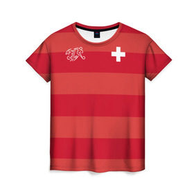 Женская футболка 3D с принтом Сборная Швейцарии в Екатеринбурге, 100% полиэфир ( синтетическое хлопкоподобное полотно) | прямой крой, круглый вырез горловины, длина до линии бедер | футбол | швейцария