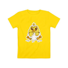 Детская футболка хлопок с принтом Цыпленок в Екатеринбурге, 100% хлопок | круглый вырез горловины, полуприлегающий силуэт, длина до линии бедер | желтый | мультяшка | рисунок | цыпленок | яйца