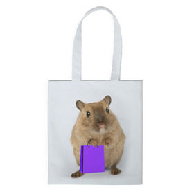 Сумка 3D повседневная с принтом Хомяк с сумкой в Екатеринбурге, 100% полиэстер | Плотность: 200 г/м2; Размер: 34×35 см; Высота лямок: 30 см | грызун | животные | крыса | мышь | хомяк | яблоко