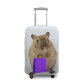 Чехол для чемодана 3D с принтом Хомяк с сумкой в Екатеринбурге, 86% полиэфир, 14% спандекс | двустороннее нанесение принта, прорези для ручек и колес | грызун | животные | крыса | мышь | хомяк | яблоко