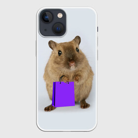 Чехол для iPhone 13 mini с принтом Хомяк с сумкой в Екатеринбурге,  |  | грызун | животные | крыса | мышь | хомяк | яблоко