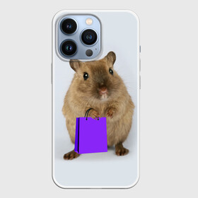 Чехол для iPhone 13 Pro с принтом Хомяк с сумкой в Екатеринбурге,  |  | грызун | животные | крыса | мышь | хомяк | яблоко
