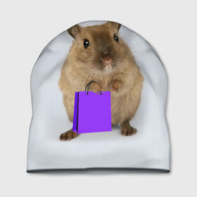 Шапка 3D с принтом Хомяк с сумкой в Екатеринбурге, 100% полиэстер | универсальный размер, печать по всей поверхности изделия | грызун | животные | крыса | мышь | хомяк | яблоко
