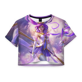 Женская футболка 3D укороченная с принтом Purple в Екатеринбурге, 100% полиэстер | круглая горловина, длина футболки до линии талии, рукава с отворотами | janna | league of legends | lol | жанна | лига легенд | лол