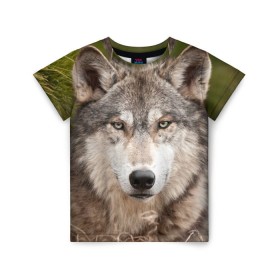 Детская футболка 3D с принтом Волк в Екатеринбурге, 100% гипоаллергенный полиэфир | прямой крой, круглый вырез горловины, длина до линии бедер, чуть спущенное плечо, ткань немного тянется | animal | eyes | forest | predator | wild | wolf | взгляд | волк | дикий | животное | зверь | лес | хищник