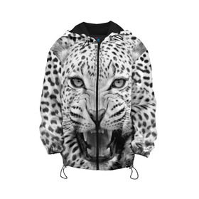 Детская куртка 3D с принтом Леопард в Екатеринбурге, 100% полиэстер | застежка — молния, подол и капюшон оформлены резинкой с фиксаторами, по бокам — два кармана без застежек, один потайной карман на груди, плотность верхнего слоя — 90 г/м2; плотность флисового подклада — 260 г/м2 | Тематика изображения на принте: animal | eyes | jaws | leopard | malicious | predator | spotted | teeth | wild | взгляд | дикий | животное | злой | клыки | леопард | оскал | пасть | пятнистый | хищник