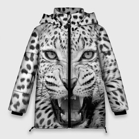 Женская зимняя куртка 3D с принтом Леопард в Екатеринбурге, верх — 100% полиэстер; подкладка — 100% полиэстер; утеплитель — 100% полиэстер | длина ниже бедра, силуэт Оверсайз. Есть воротник-стойка, отстегивающийся капюшон и ветрозащитная планка. 

Боковые карманы с листочкой на кнопках и внутренний карман на молнии | animal | eyes | jaws | leopard | malicious | predator | spotted | teeth | wild | взгляд | дикий | животное | злой | клыки | леопард | оскал | пасть | пятнистый | хищник