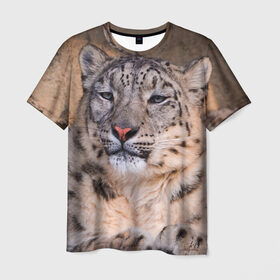 Мужская футболка 3D с принтом Леопард в Екатеринбурге, 100% полиэфир | прямой крой, круглый вырез горловины, длина до линии бедер | animal | leopard | look | predator | spotted | wild | взгляд | дикий | животное | леопард | пятнистый | хищник
