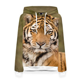 Женская толстовка 3D с принтом Тигр в Екатеринбурге, 100% полиэстер  | двухслойный капюшон со шнурком для регулировки, мягкие манжеты на рукавах и по низу толстовки, спереди карман-кенгуру с мягким внутренним слоем. | animal | predator | striped | tiger | view | wild | взгляд | дикий | животное | полосатый | тигр | хищник