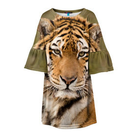 Детское платье 3D с принтом Тигр в Екатеринбурге, 100% полиэстер | прямой силуэт, чуть расширенный к низу. Круглая горловина, на рукавах — воланы | animal | predator | striped | tiger | view | wild | взгляд | дикий | животное | полосатый | тигр | хищник