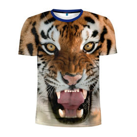Мужская футболка 3D спортивная с принтом Тигр в Екатеринбурге, 100% полиэстер с улучшенными характеристиками | приталенный силуэт, круглая горловина, широкие плечи, сужается к линии бедра | animal | predator | striped | tiger | view | wild | взгляд | дикий | животное | полосатый | тигр | хищник