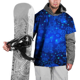 Накидка на куртку 3D с принтом Снежинки в Екатеринбурге, 100% полиэстер |  | круги | новогодний | рождество | синий | снежинка | темный