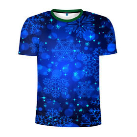 Мужская футболка 3D спортивная с принтом Снежинки в Екатеринбурге, 100% полиэстер с улучшенными характеристиками | приталенный силуэт, круглая горловина, широкие плечи, сужается к линии бедра | круги | новогодний | рождество | синий | снежинка | темный