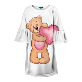 Детское платье 3D с принтом Teddy Bear в Екатеринбурге, 100% полиэстер | прямой силуэт, чуть расширенный к низу. Круглая горловина, на рукавах — воланы | teddy bear девушкам медведь тедди