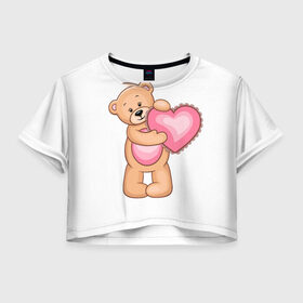 Женская футболка 3D укороченная с принтом Teddy Bear в Екатеринбурге, 100% полиэстер | круглая горловина, длина футболки до линии талии, рукава с отворотами | teddy bear девушкам медведь тедди