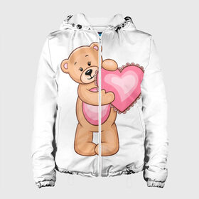 Женская куртка 3D с принтом Teddy Bear в Екатеринбурге, ткань верха — 100% полиэстер, подклад — флис | прямой крой, подол и капюшон оформлены резинкой с фиксаторами, два кармана без застежек по бокам, один большой потайной карман на груди. Карман на груди застегивается на липучку | teddy bear девушкам медведь тедди