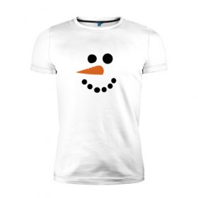 Мужская футболка премиум с принтом Снеговик минимализм в Екатеринбурге, 92% хлопок, 8% лайкра | приталенный силуэт, круглый вырез ворота, длина до линии бедра, короткий рукав | год петуха | детям | крутой снеговик | любимым. | минимализм | морковка | новый год | подарок | популярное | снег | снеговик