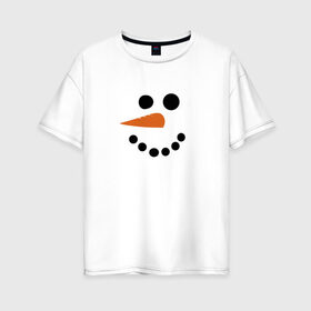 Женская футболка хлопок Oversize с принтом Снеговик минимализм в Екатеринбурге, 100% хлопок | свободный крой, круглый ворот, спущенный рукав, длина до линии бедер
 | год петуха | детям | крутой снеговик | любимым. | минимализм | морковка | новый год | подарок | популярное | снег | снеговик