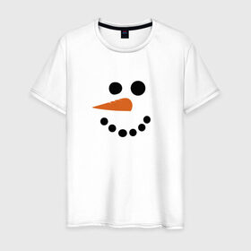 Мужская футболка хлопок с принтом Снеговик минимализм в Екатеринбурге, 100% хлопок | прямой крой, круглый вырез горловины, длина до линии бедер, слегка спущенное плечо. | год петуха | детям | крутой снеговик | любимым. | минимализм | морковка | новый год | подарок | популярное | снег | снеговик
