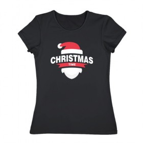 Женская футболка хлопок с принтом Christmas Time в Екатеринбурге, 100% хлопок | прямой крой, круглый вырез горловины, длина до линии бедер, слегка спущенное плечо | 