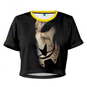 Женская футболка 3D укороченная с принтом Маска в Екатеринбурге, 100% полиэстер | круглая горловина, длина футболки до линии талии, рукава с отворотами | jhin | league of legends | lol | джин | лига легенд | лол