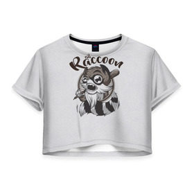 Женская футболка 3D укороченная с принтом Злой енот в Екатеринбурге, 100% полиэстер | круглая горловина, длина футболки до линии талии, рукава с отворотами | evil | raccoon | бита | енот