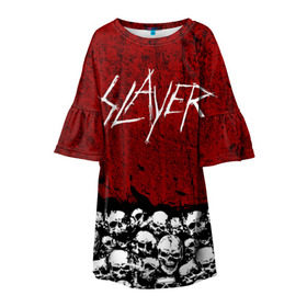 Детское платье 3D с принтом Slayer Red в Екатеринбурге, 100% полиэстер | прямой силуэт, чуть расширенный к низу. Круглая горловина, на рукавах — воланы | metal | rock | метал | рок | слэйер | трэш | череп