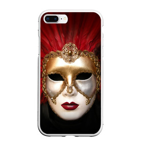 Чехол для iPhone 7Plus/8 Plus матовый с принтом Венецианская маска в Екатеринбурге, Силикон | Область печати: задняя сторона чехла, без боковых панелей | венеция | италия | карнавал | красный | лицо | перья