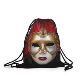 Рюкзак-мешок 3D с принтом Венецианская маска в Екатеринбурге, 100% полиэстер | плотность ткани — 200 г/м2, размер — 35 х 45 см; лямки — толстые шнурки, застежка на шнуровке, без карманов и подкладки | венеция | италия | карнавал | красный | лицо | перья