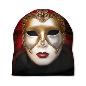 Шапка 3D с принтом Венецианская маска в Екатеринбурге, 100% полиэстер | универсальный размер, печать по всей поверхности изделия | венеция | италия | карнавал | красный | лицо | перья