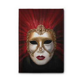 Обложка для автодокументов с принтом Венецианская маска в Екатеринбурге, натуральная кожа |  размер 19,9*13 см; внутри 4 больших “конверта” для документов и один маленький отдел — туда идеально встанут права | венеция | италия | карнавал | красный | лицо | перья