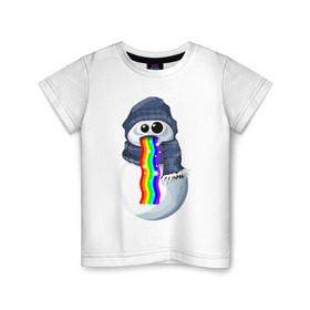 Детская футболка хлопок с принтом Снеговик снэпчат в Екатеринбурге, 100% хлопок | круглый вырез горловины, полуприлегающий силуэт, длина до линии бедер | snapchat | радуга | снеговик | снэпчат | уши | фильтр | язык