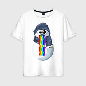 Женская футболка хлопок Oversize с принтом Снеговик снэпчат в Екатеринбурге, 100% хлопок | свободный крой, круглый ворот, спущенный рукав, длина до линии бедер
 | snapchat | радуга | снеговик | снэпчат | уши | фильтр | язык