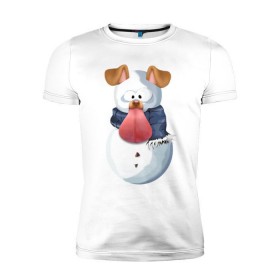 Мужская футболка премиум с принтом Снеговик снэпчат 2 в Екатеринбурге, 92% хлопок, 8% лайкра | приталенный силуэт, круглый вырез ворота, длина до линии бедра, короткий рукав | snapchat | радуга | снеговик | снэпчат | уши | фильтр | язык