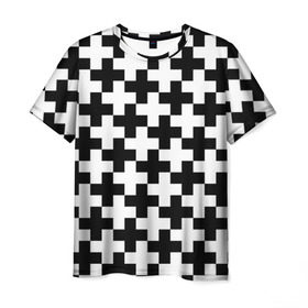 Мужская футболка 3D с принтом Крест в Екатеринбурге, 100% полиэфир | прямой крой, круглый вырез горловины, длина до линии бедер | cross | крест | оптическая иллюзия | орнамент | узор | чёрно белый
