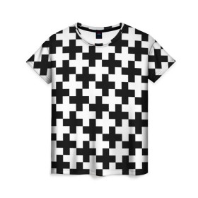 Женская футболка 3D с принтом Крест в Екатеринбурге, 100% полиэфир ( синтетическое хлопкоподобное полотно) | прямой крой, круглый вырез горловины, длина до линии бедер | cross | крест | оптическая иллюзия | орнамент | узор | чёрно белый