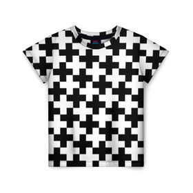 Детская футболка 3D с принтом Крест в Екатеринбурге, 100% гипоаллергенный полиэфир | прямой крой, круглый вырез горловины, длина до линии бедер, чуть спущенное плечо, ткань немного тянется | Тематика изображения на принте: cross | крест | оптическая иллюзия | орнамент | узор | чёрно белый