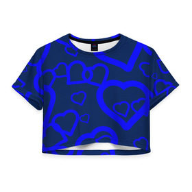 Женская футболка 3D укороченная с принтом Ночная романтика в Екатеринбурге, 100% полиэстер | круглая горловина, длина футболки до линии талии, рукава с отворотами | Тематика изображения на принте: love is | влюблённый | любовь | ночь | романтика | сердечки | сердце