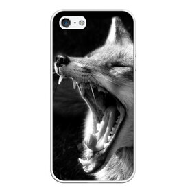Чехол для iPhone 5/5S матовый с принтом Лиса в Екатеринбурге, Силикон | Область печати: задняя сторона чехла, без боковых панелей | animal | bw | fox | jaws | predator | sly | teeth | wild | yawn | дикая | животное | зевает | зубы | лиса | пасть | хитрая | хищник | чб