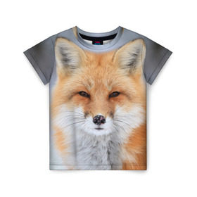 Детская футболка 3D с принтом Лиса в Екатеринбурге, 100% гипоаллергенный полиэфир | прямой крой, круглый вырез горловины, длина до линии бедер, чуть спущенное плечо, ткань немного тянется | animal | fox | look | predator | red | sly | wild | взгляд | дикая | животное | лиса | рыжая | хитрая | хищник