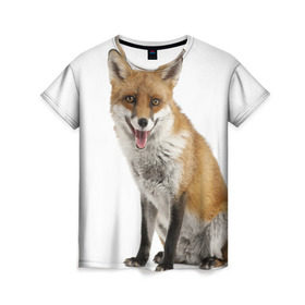 Женская футболка 3D с принтом Лиса в Екатеринбурге, 100% полиэфир ( синтетическое хлопкоподобное полотно) | прямой крой, круглый вырез горловины, длина до линии бедер | animal | baby | fox | look | predator | red | sly | wild | взгляд | дикая | животное | лиса | малыш | рыжая | хитрая | хищник