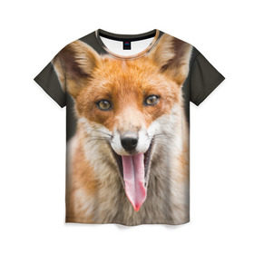 Женская футболка 3D с принтом Лиса в Екатеринбурге, 100% полиэфир ( синтетическое хлопкоподобное полотно) | прямой крой, круглый вырез горловины, длина до линии бедер | animal | fox | look | predator | red | sly | wild | взгляд | дикая | животное | лиса | рыжая | хитрая | хищник