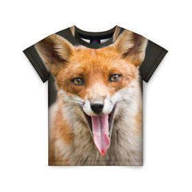 Детская футболка 3D с принтом Лиса в Екатеринбурге, 100% гипоаллергенный полиэфир | прямой крой, круглый вырез горловины, длина до линии бедер, чуть спущенное плечо, ткань немного тянется | animal | fox | look | predator | red | sly | wild | взгляд | дикая | животное | лиса | рыжая | хитрая | хищник